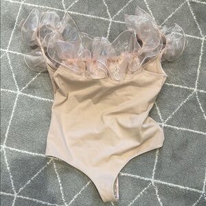 Free People Sheer Ruffle Trim Nude Bodysuit